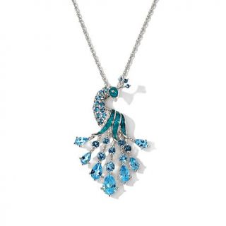 Victoria Wieck 3.2ct Swiss Blue and London Blue Topaz and Enamel Peacock Pendan   7504291