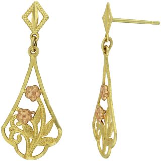 Gioelli 14k Gold Two tone Diamond cut Double Heart Dangle Earrings