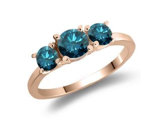 1.09 Ct Round Blue Diamond 925 Rose Gold Plated Silver Ring