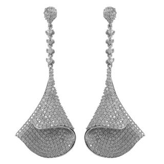 Sterling Silver Long Lily Drop and Dangle Pave Cubic Zirconia Earrings