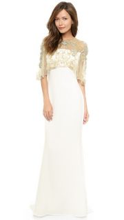 Badgley Mischka Collection Pebble Crepe Gown with Cape