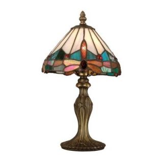Dale Tiffany 13.5 in. Antique Brass Art Glass Jewel Dragonfly Accent Lamp TA10606