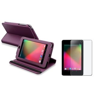 BasAcc Purple Swivel Case/ Anti glare LCD Protector for Google Nexus 7
