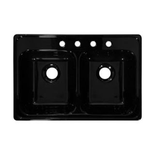 Lyons Industries Ideal Top Mount Acrylic 33x22x7.5 in. 4 Hole 50/50 Double Bowl Kitchen Sink in Black DKS22ID TB
