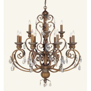 Livex Lighting Iron and Crystal 12 Light Chandelier in Crackled Bronze