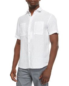 Armani Collezioni Short Sleeve Linen Shirt, White