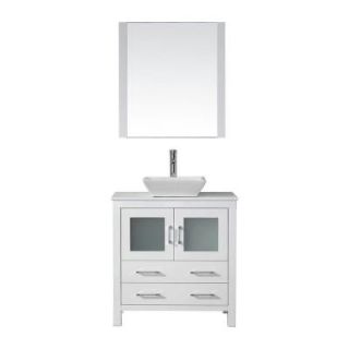 Virtu USA Dior 32 in. W x 18.3 in. D x 33.43 in. H White Vanity With Stone Vanity Top With White Square Basin and Mirror KS 70032 S WH
