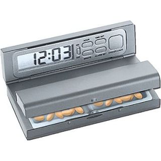 Natico 10 405 Digital Travel Alarm Clock and Pill Box, Matte Silver
