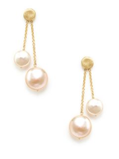 Jaipur Gold Chain & Coin Pearl Double Drop Earrings by Marco Bicego