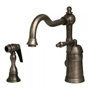 Whitehaus 3 3190 P 9" Legacyhaus single lever handle faucet with traditional swivel spout and solid brass side spray   Pewter