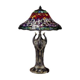 Dale Tiffany 27 in. Replica Peacock Tail Antique Bronze Table Lamp 8503/215