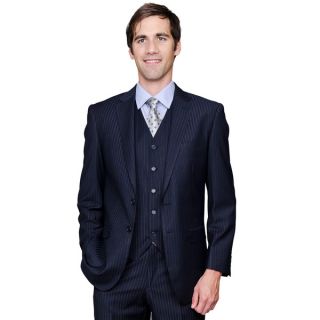 Mens Navy Shadow Stripe 2 Button Vested Suit  ™ Shopping