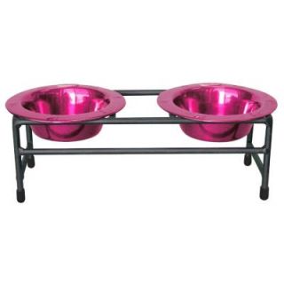 Platinum Pets 1 Cup Wrought Iron Modern Diner Cat Stand with Extra Wide Rimmed Bowls in Raspberry CDDS8RSP