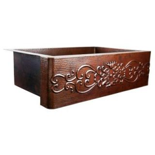 SINKOLOGY Pauling Farmhouse Apron Front Handmade Pure Copper 22 in. Single Bowl Kitchen Sink with Scroll Design HDSAD33