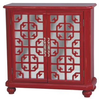 Hand Painted Distressed Red and Mirrored Finish Accent Chest
