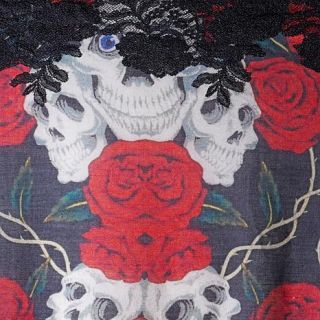 Clever Carriage Company Skull and Roses Silk Blend Scarf with Lace Border   7472687