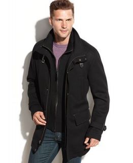 Cole Haan Wool Blend Faux Leather Trim Car Coat   Coats & Jackets