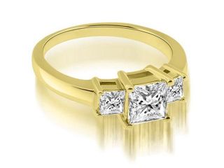 0.90 cttw. Basket Three Stone Princess Diamond Engagement Ring in 14K Yellow Gold