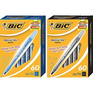 BIC Round Stic Ballpoint Pens, Medium Point, 60/Box
