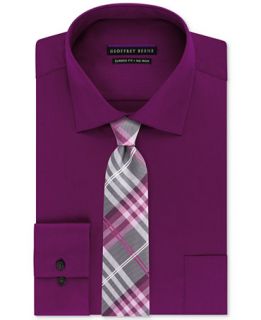 Geoffrey Beene Non Iron Sateen Courrant Solid Dress Shirt & Berry