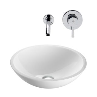 VIGO Vessel Bathroom Sets White Glass Vessel Round Bathroom Sink with Faucet (Drain Included)