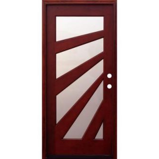 Pacific Entries 36 in. x 80 in. Contemporary 5 Lite Fan Entry Stained Mahogany Wood Prehung Front Door with 6 in. Wall Series M59ML6