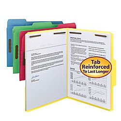 Smead Color Reinforced Tab Fastener Folders Letter Size Assorted Colors Pack Of 50