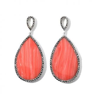 Marcasite and Simulated Coral Sterling Silver Drop Earrings   7609628