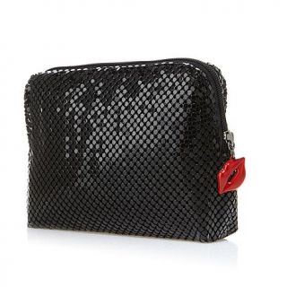 Signature Club A by Adrienne Black Metallic Mesh Evening Bag with Red Lip Zip P   7646568