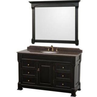 Wyndham Collection Andover 55 in. W x 23 in. D Vanity in Black with Granite Vanity Top in Imperial Brown with White Basin and 50 in. Mirror WCVTRAS55SBKIBUNOM50