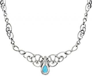 Carolyn Pollack Sleeping Beauty Turquoise Pear Enhancer Scroll Design Necklace —