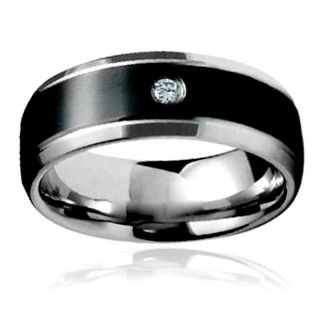 Two tone Stainless Steel Cubic Zirconia Inlay Ring  