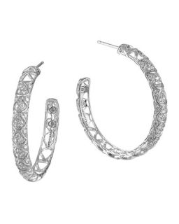 John Hardy Naga Silver Diamond Pave Hoop Earrings