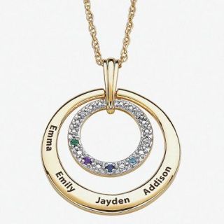 Personalized Birthstone and Diamond Accent 14kt Gold over Brass Family Name Circle Pendant, 20"