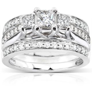 Annello 14k White Gold 7/8ct TDW Diamond 3 piece Bridal Ring Set (H I