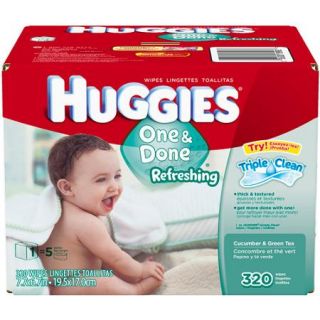 HUGGIES One and Done Refreshing Cucumber and Green Tea Baby Wipes, 320 sheets
