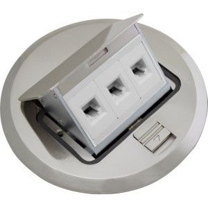 Orbit FLBPU L R C SS Electric Floor Box, Pop Up Cover Only RJ45 Ports   4" Round   Stainless Steel