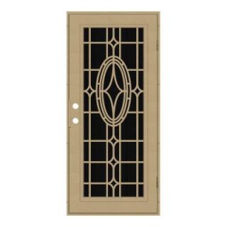 Unique Home Designs 30 in. x 80 in. Modern Cross Desert Sand Right Hand Surface Mount Aluminum Security Door with Charcoal Insect Screen 1S2506CL1DSISA