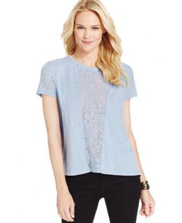DKNY Jeans Lace Front Short Sleeve T Shirt   Tops   Women