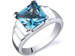Step Design Princess Cut 2.75 carats Swiss Blue Topaz Ring in Sterling Silver Size  8, Available in Sizes 5 thru 9