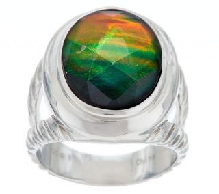 Ammolite Triplet Faceted Oval Sterling Bold Ring —