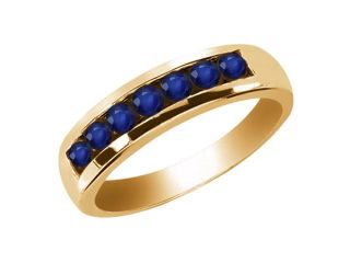 0.91 Ct Round Blue SI1/SI2 Sapphire 18K Yellow Gold Men's Wedding Band Ring