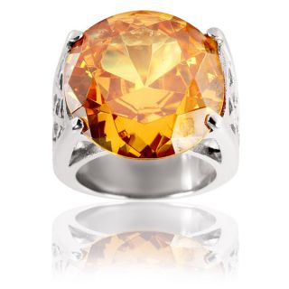 Stainless Steel Round Yellow Cubic Zirconia Cocktail Ring  