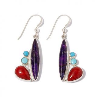 Jay King Turquoise and Red Coral Drop Sterling Silver Earrings   7714351