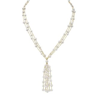 Pearlyta Sterling Silver White Freshwater Pearl Tassel Necklace (5 7