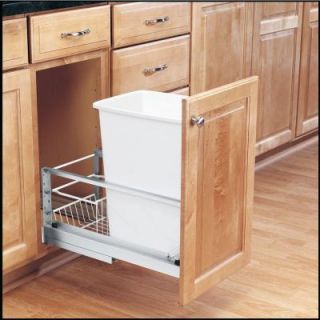 Rev A Shelf 19 in. H x 11 in. W x 22 in. D Single 35 Qt. Pull Out Brushed Aluminum and White Waste Container 5349 15DM 1