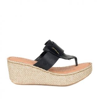 Born® "Maria" Leather Basketweave Wedge Platform Thong Sandal   8012682