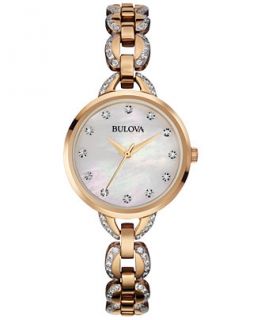 Bulova Womens Facets Crystal Accent Rose Gold Tone Stainless Steel