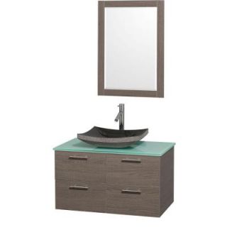 Wyndham Collection Amare 36 in. Vanity in Grey Oak with Glass Vanity Top in Aqua and Black Granite Sink WCR410036GOGRGS1