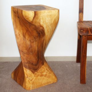 Hand carved 12 x 24 Oak Oiled Single Twist Stool (Thailand)   15573658